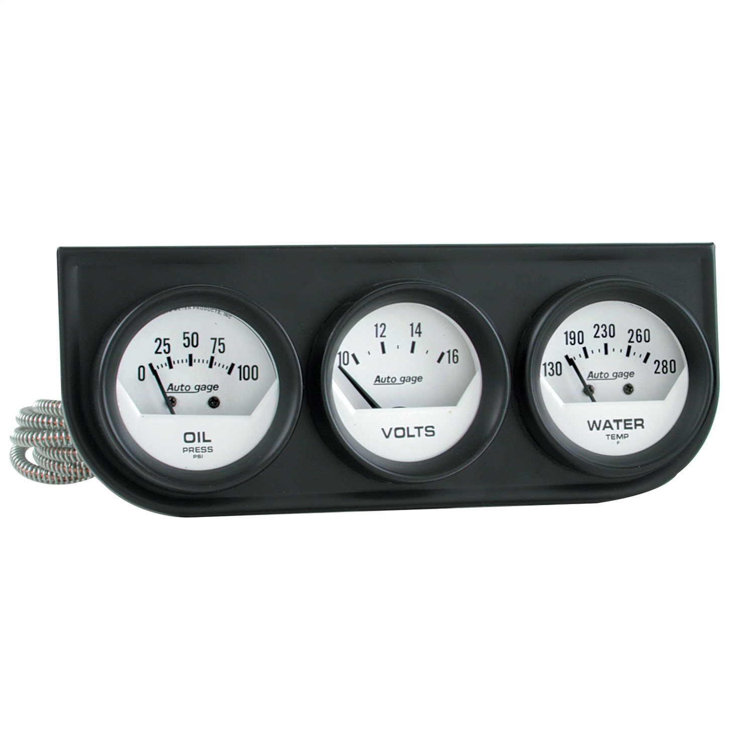 Auto Meter Auto Meter 2324 Autogage; White Oil/Volt/Water; Black Steel Console