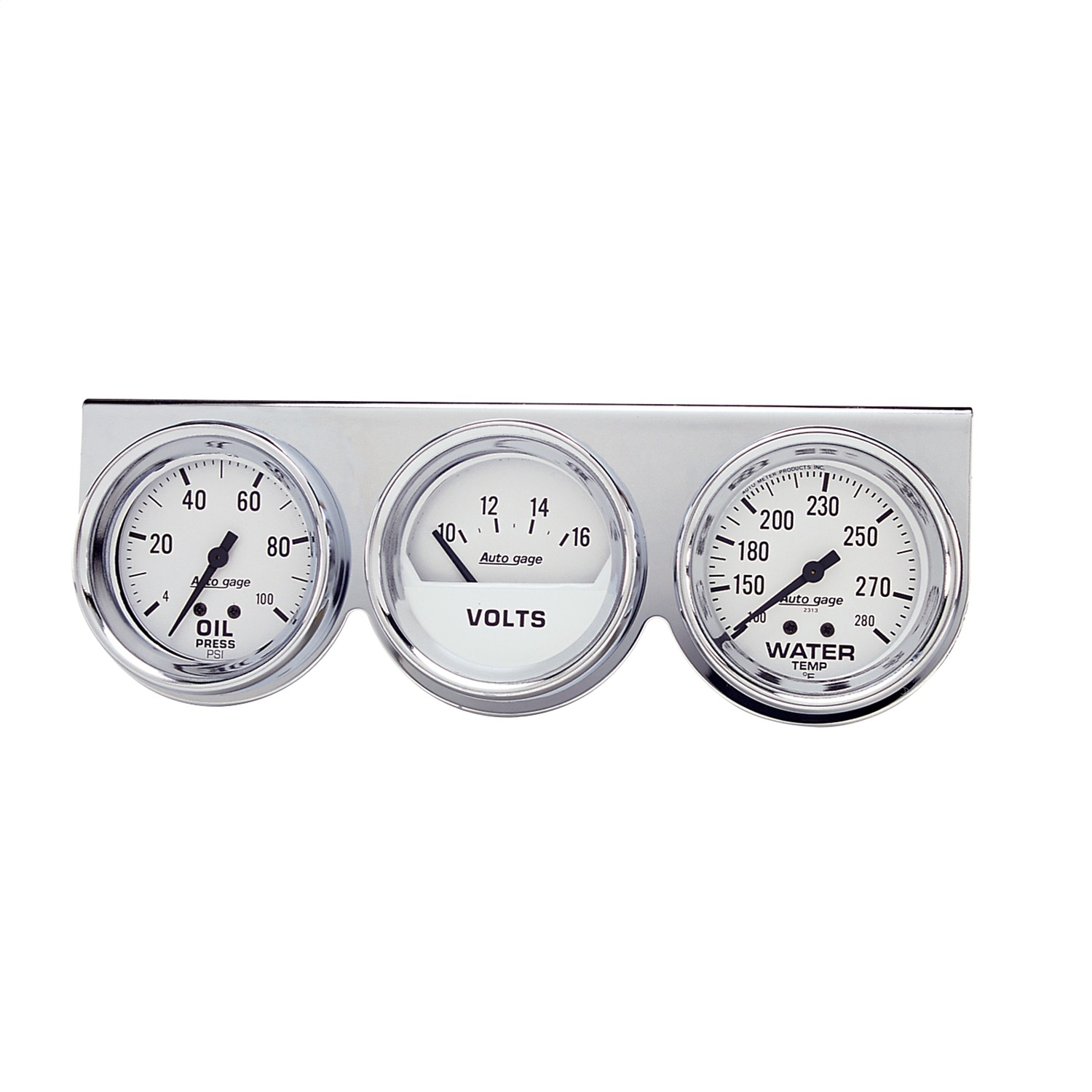 Auto Meter Auto Meter 2329 Autogage; Mechanical White Oil/Volt/Water; Chrome Console