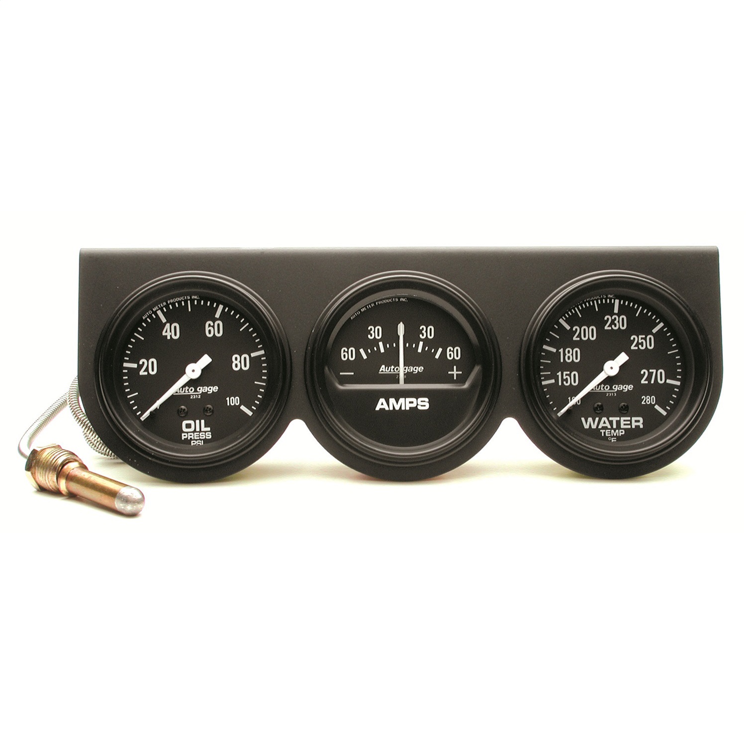Auto Meter Auto Meter 2394 Autogage; Black Oil/Amp/Water; Black Steel Console
