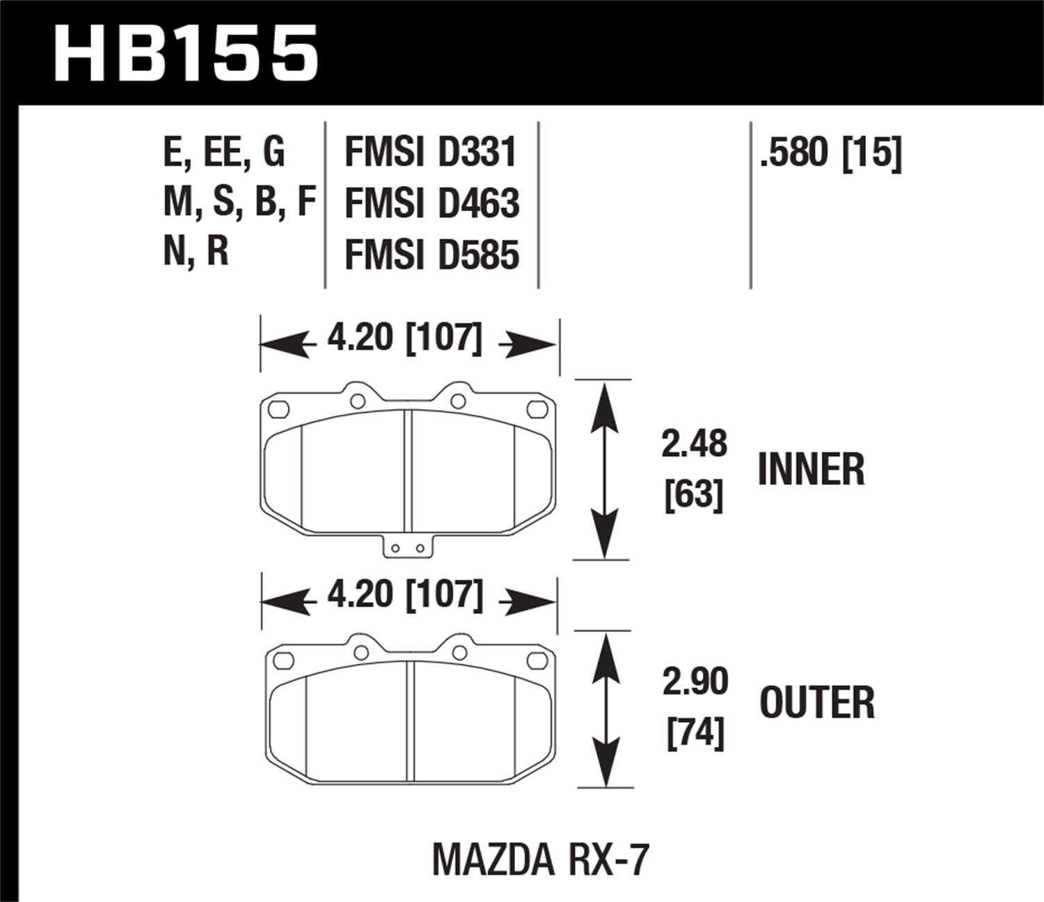 Hawk Performance Hawk Performance HB155F.580 Disc Brake Pad Fits 86-95 RX-7