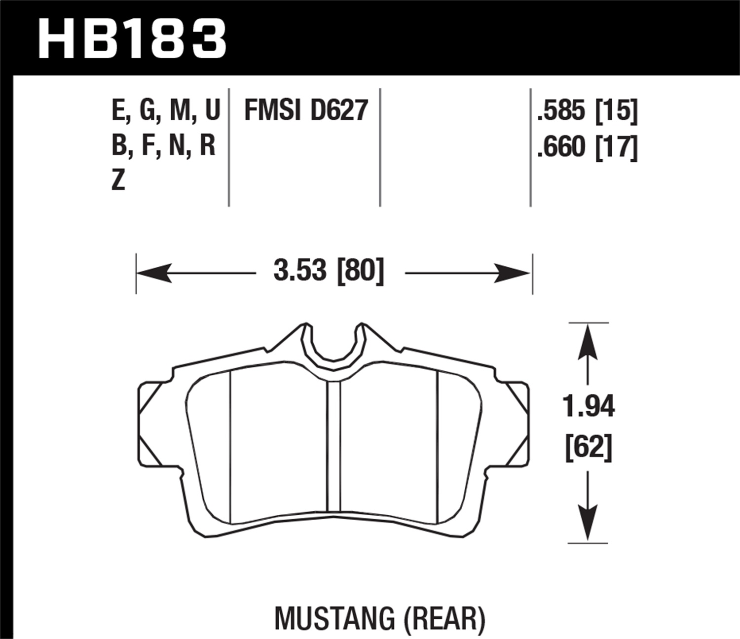 Hawk Performance Hawk Performance HB183F.585 Disc Brake Pad Fits 94-04 Mustang