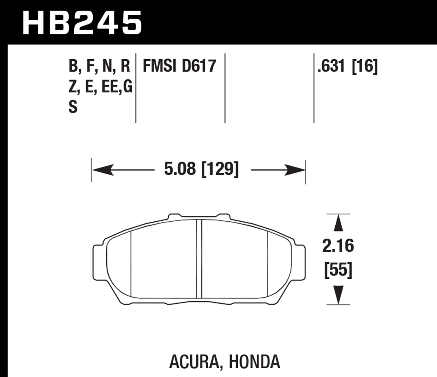 Hawk Performance Hawk Performance HB245N.631 Disc Brake Pad Fits 93-01 Civic Integra