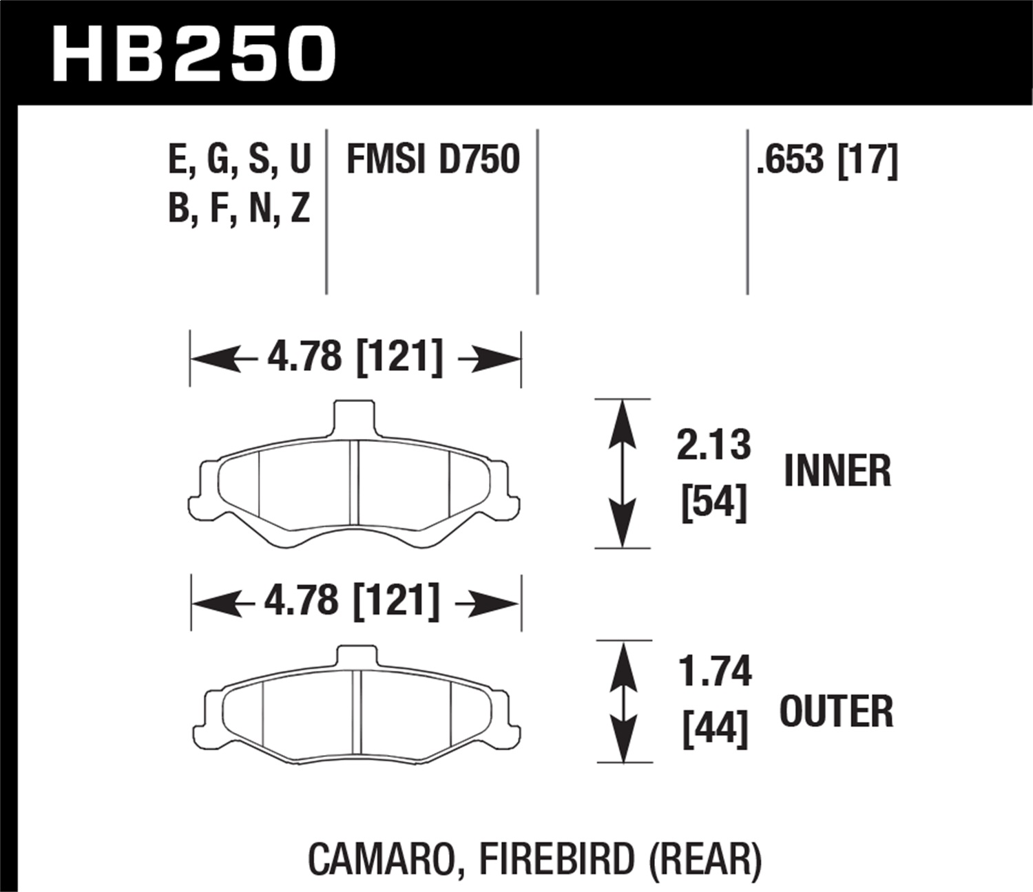 Hawk Performance Hawk Performance HB250F.653 Disc Brake Pad Fits 98-02 Camaro Firebird
