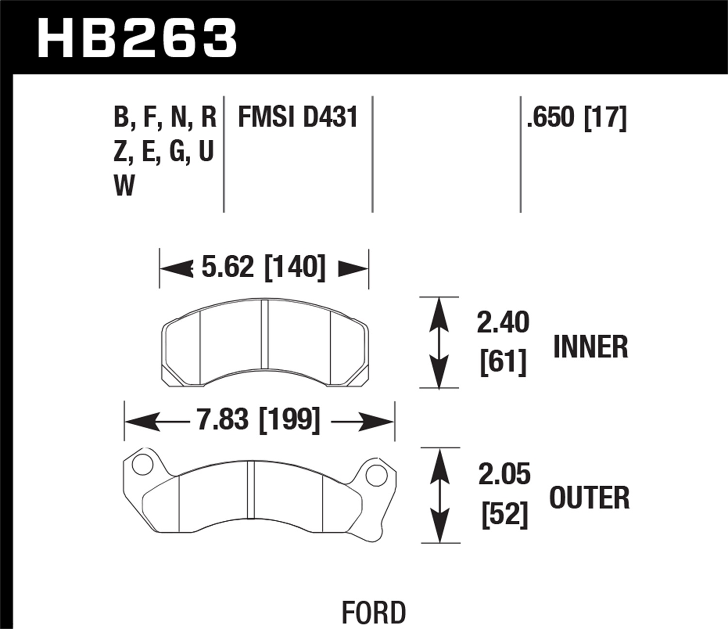 Hawk Performance Hawk Performance HB263F.650 Disc Brake Pad Fits 87-93 Cougar Mustang Thunderbird