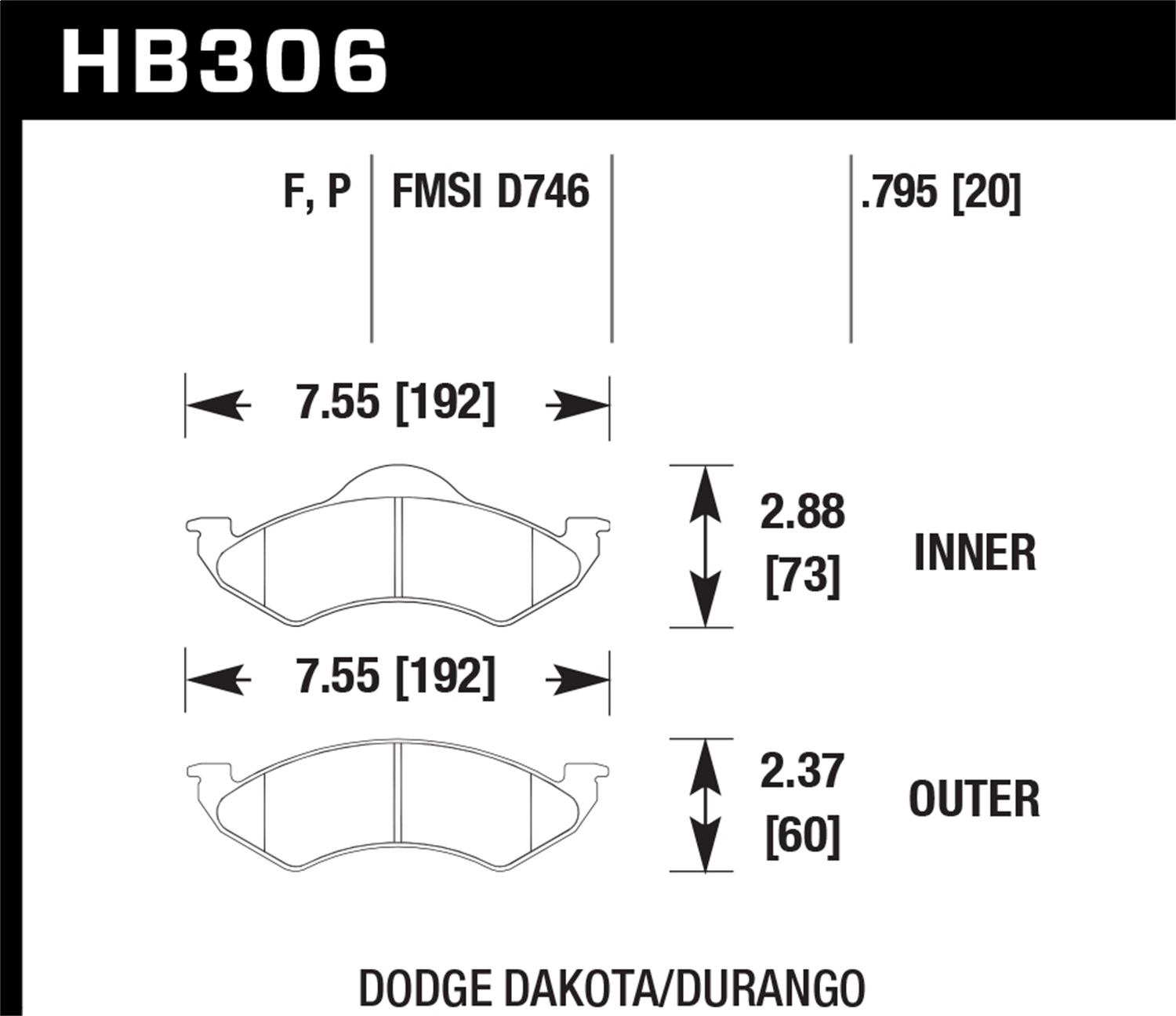 Hawk Performance Hawk Performance HB306F.795 Disc Brake Pad Fits 98-99 Dakota Durango