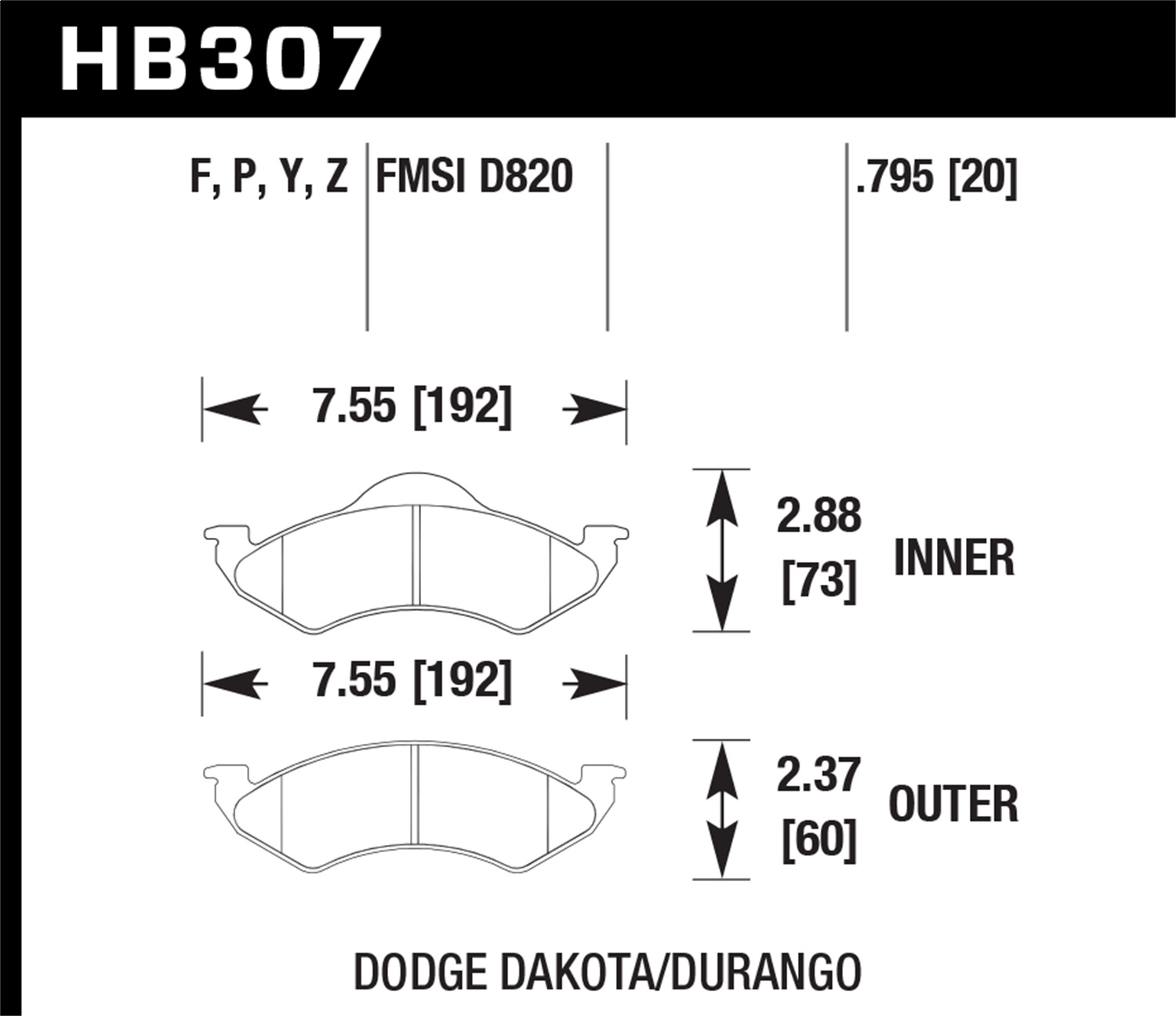 Hawk Performance Hawk Performance HB307Y.795 Disc Brake Pad Fits 00-02 Dakota Durango