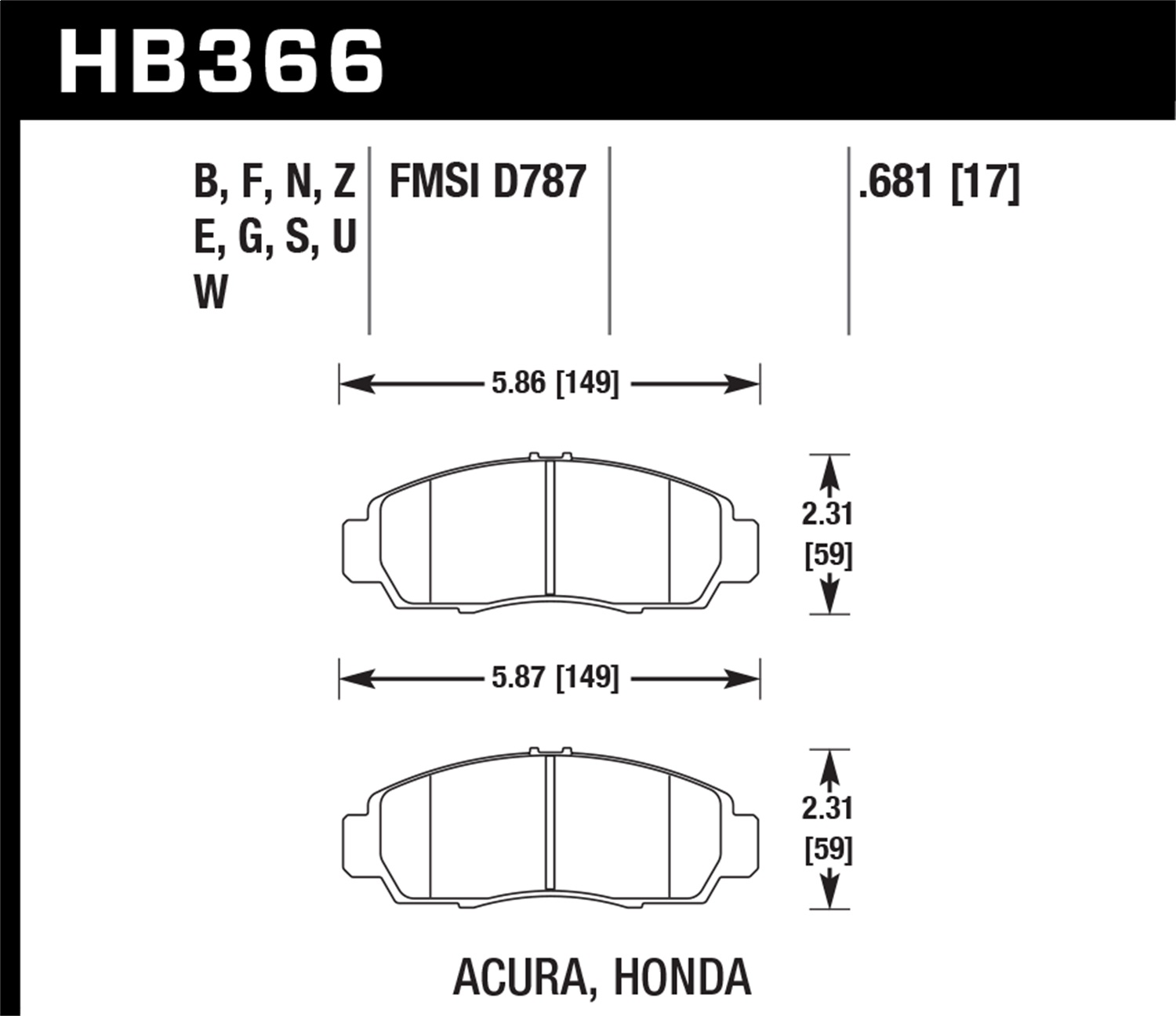 Hawk Performance Hawk Performance HB366Z.681 Disc Brake Pad Fits 99-14 Accord CL RL TL TSX