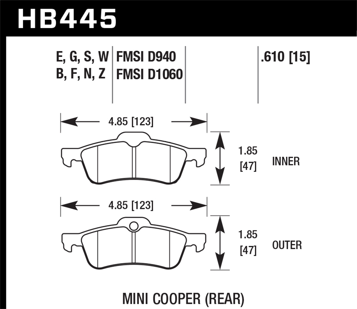 Hawk Performance Hawk Performance HB445F.610 Disc Brake Pad Fits 02-09 Cooper