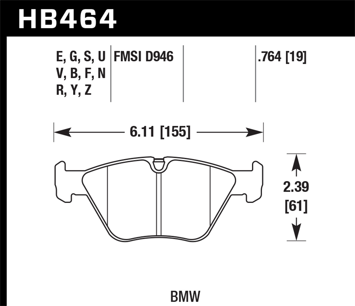 Hawk Performance Hawk Performance HB464F.764 Disc Brake Pad Fits 01-10 330Ci 330i 330xi M3 X3 Z4