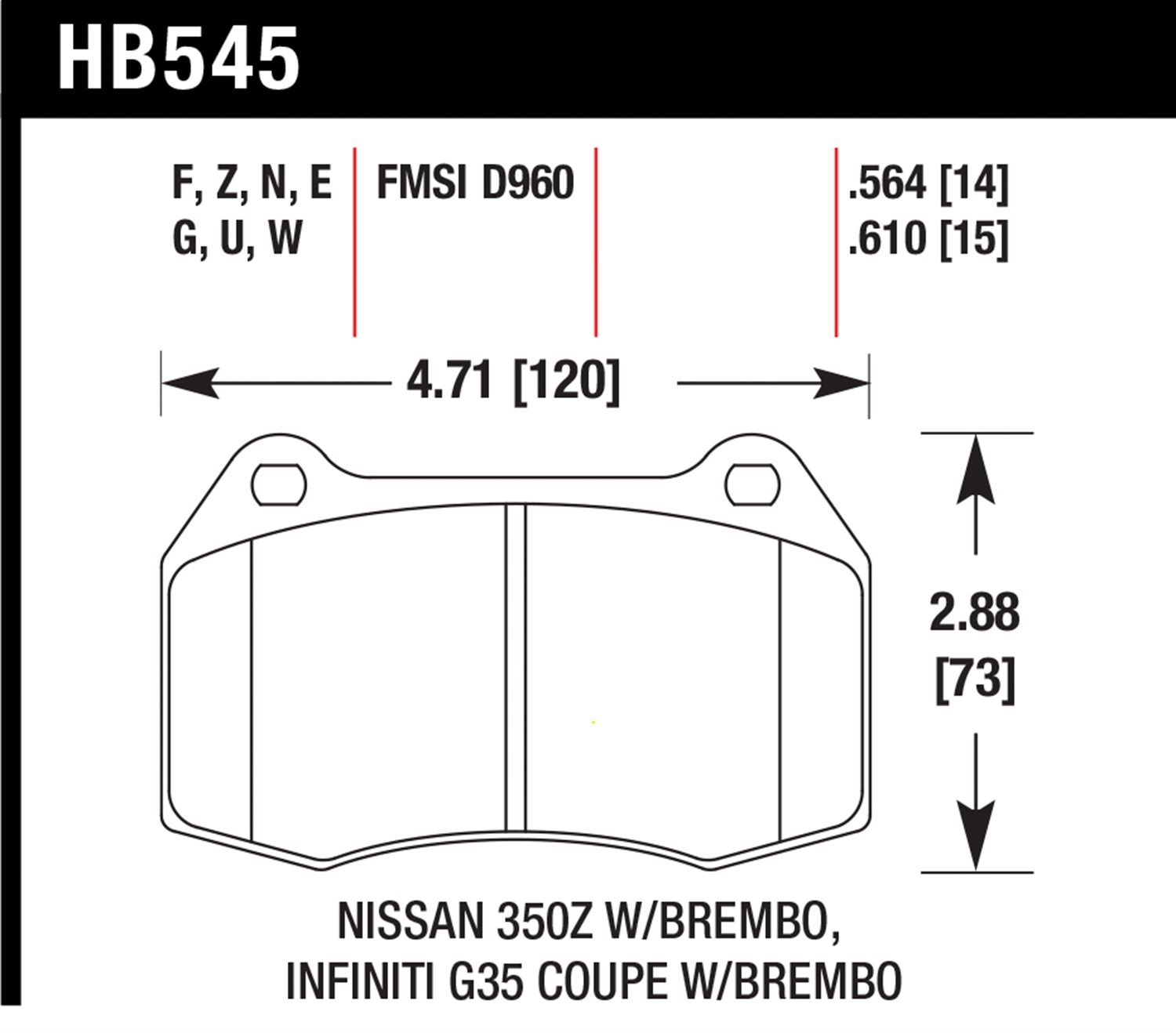Hawk Performance Hawk Performance HB545F.564 Disc Brake Pad Fits 03-09 350Z G35 Sentra