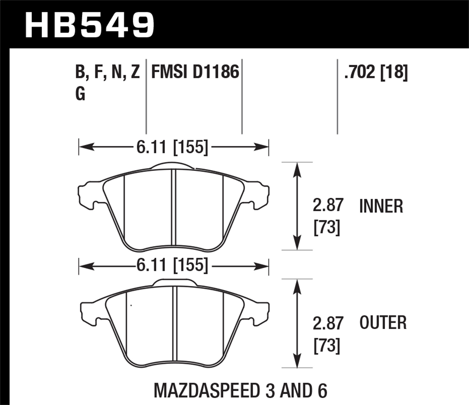 Hawk Performance Hawk Performance HB549F.702 Disc Brake Pad Fits 05-13 3 6 V50