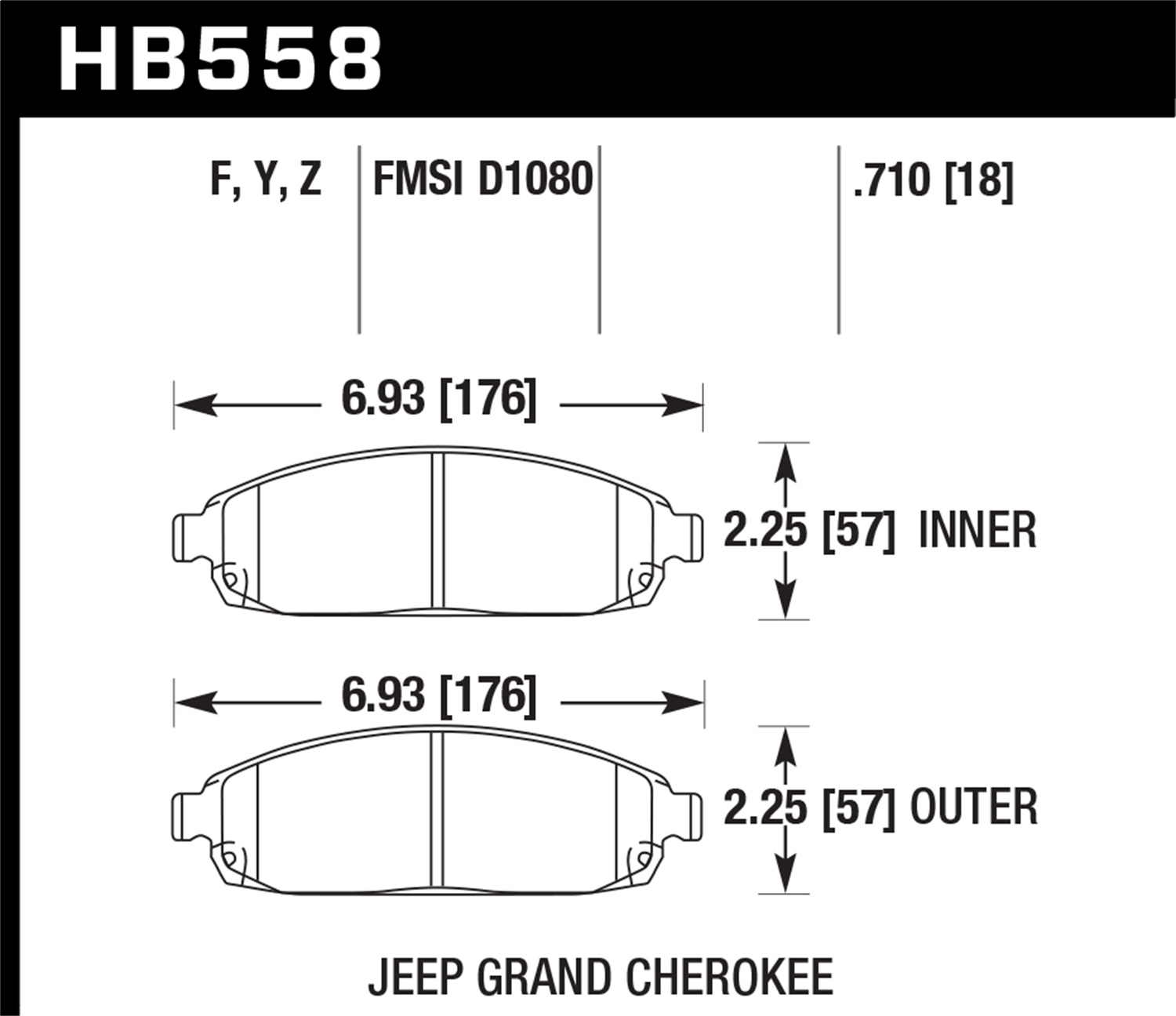 Hawk Performance Hawk Performance HB558Y.710 Disc Brake Pad Fits Commander Grand Cherokee (WK)