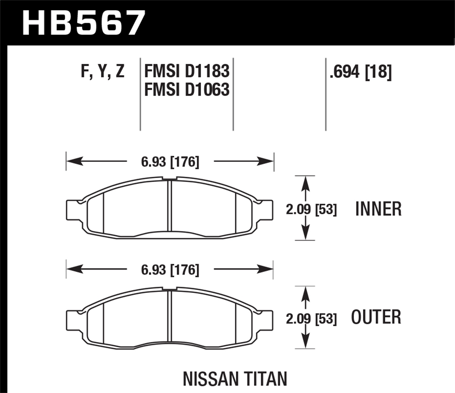 Hawk Performance Hawk Performance HB567Z.694 Disc Brake Pad Fits Armada Pathfinder QX56 Titan