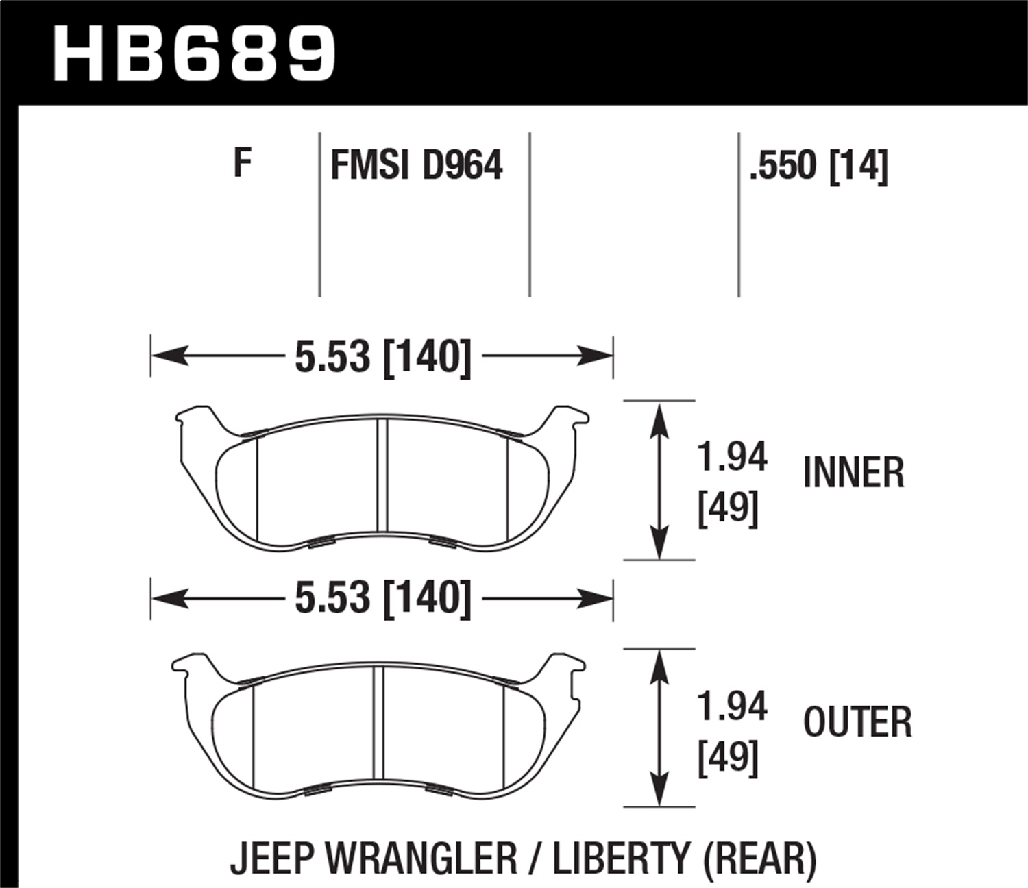 Hawk Performance Hawk Performance HB689F.550 Disc Brake Pad Fits Wrangler (LJ) Wrangler (TJ)