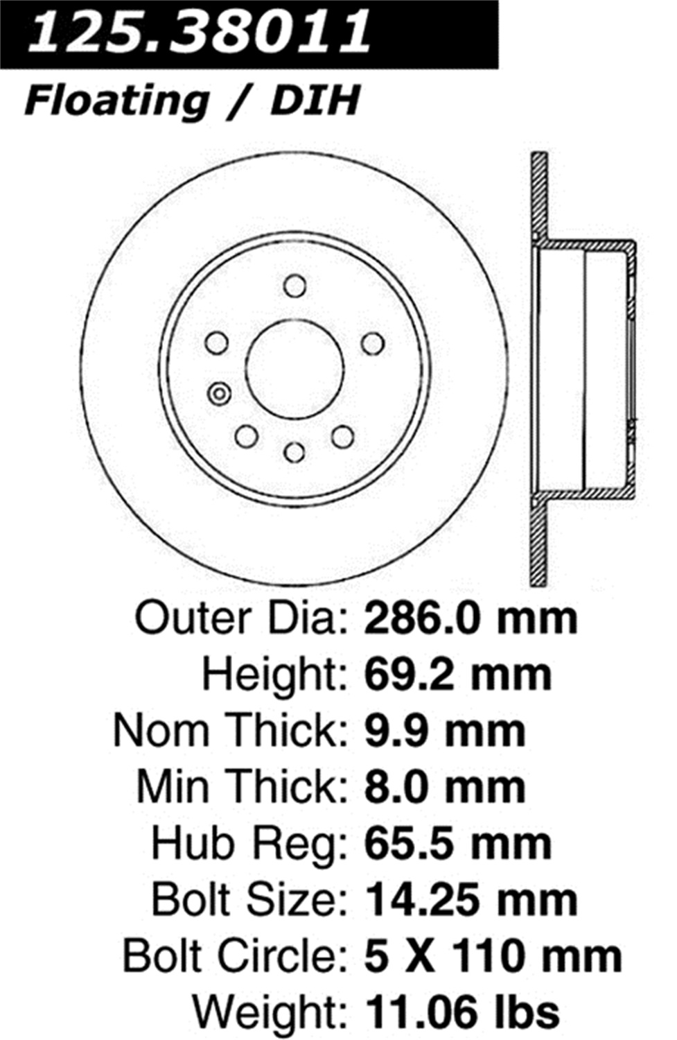 StopTech StopTech 125.38011 Premium High-Carbon Rotor Fits 99-02 9-3