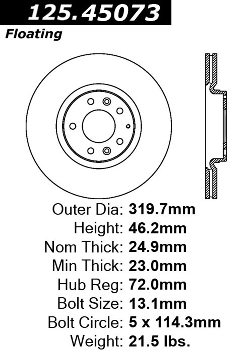 StopTech StopTech 125.45073 Premium High-Carbon Rotor Fits 06-07 6