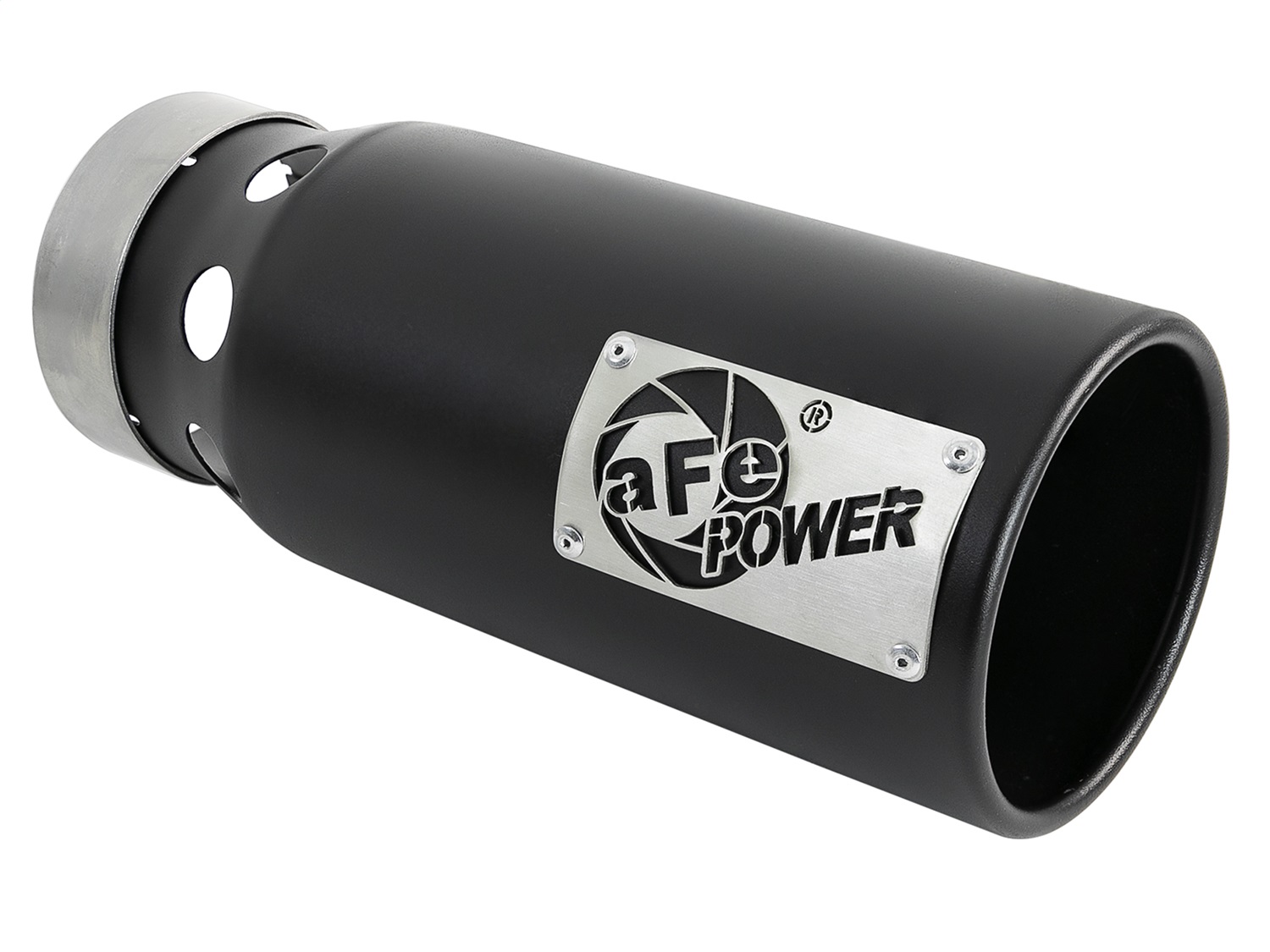 aFe SATURN 4S 4in SS Intercooled Exhaust Tip - Black 4in In x 5in Out x 12in L