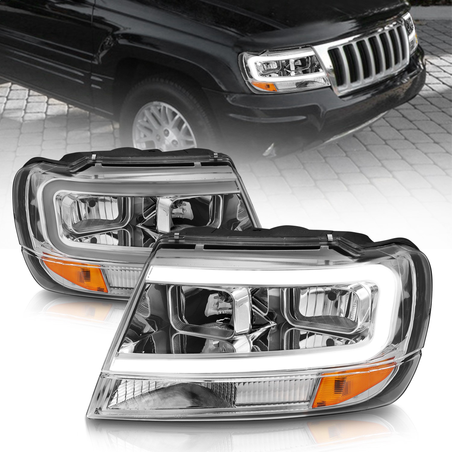 Anzo USA 111538 Crystal Headlight Set Fits 99-04 Grand Cherokee (WJ)