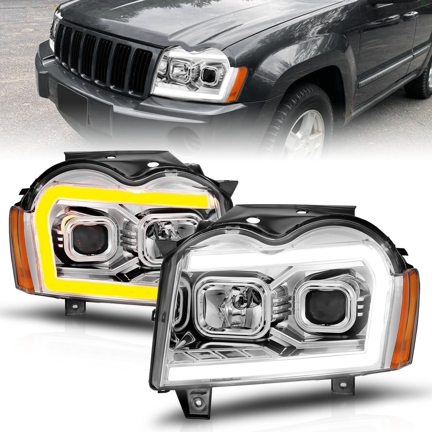 Anzo USA 111544 Projector Headlight Set Fits 05-07 Grand Cherokee (WK)