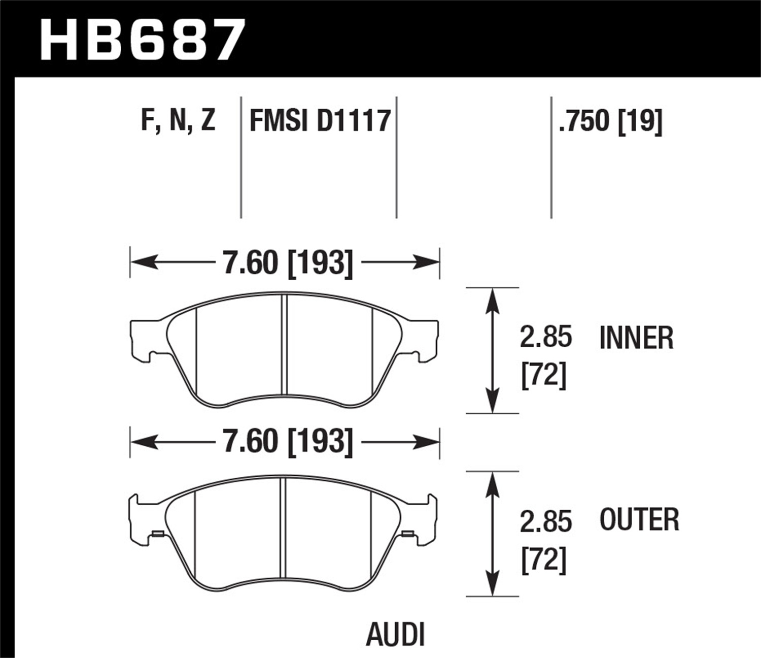 Hawk Performance HB687F.750 HPS Disc Brake Pad Fits A8 Quattro Phaeton S6 S8