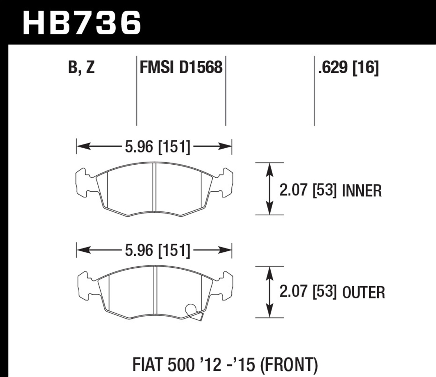 Hawk Performance HB736Z.629 Performance Ceramic Disc Brake Pad Fits 12-16 500