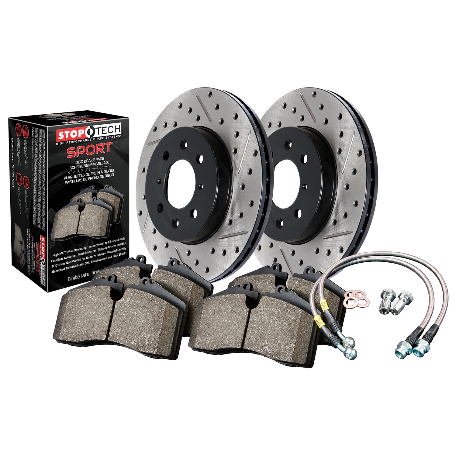 StopTech 978.47021F Sport Disc Brake Kit w/Cross-Drilled And Slotted Rotors